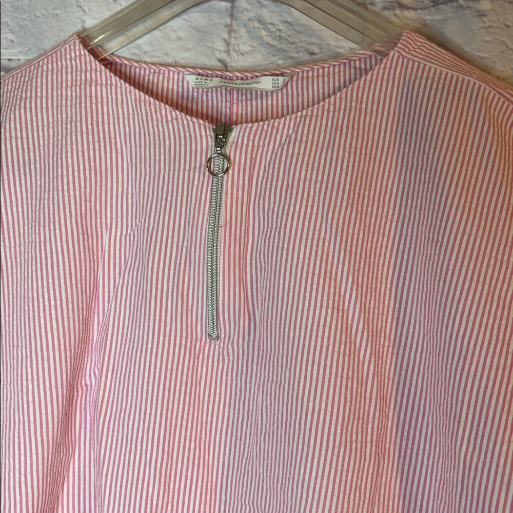 🔵ZARA Pink & White Striped 100% COTTON Dolman Sleeve Top - Picture 4 of 10
